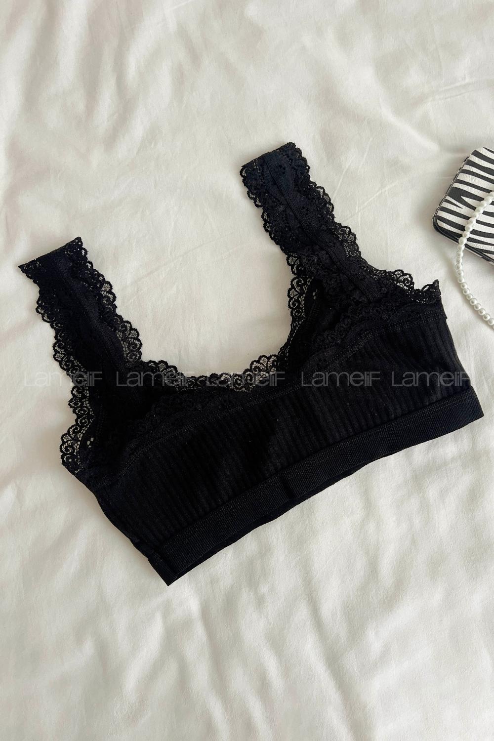Black Cotton Without Underwire Unsupport Bralet