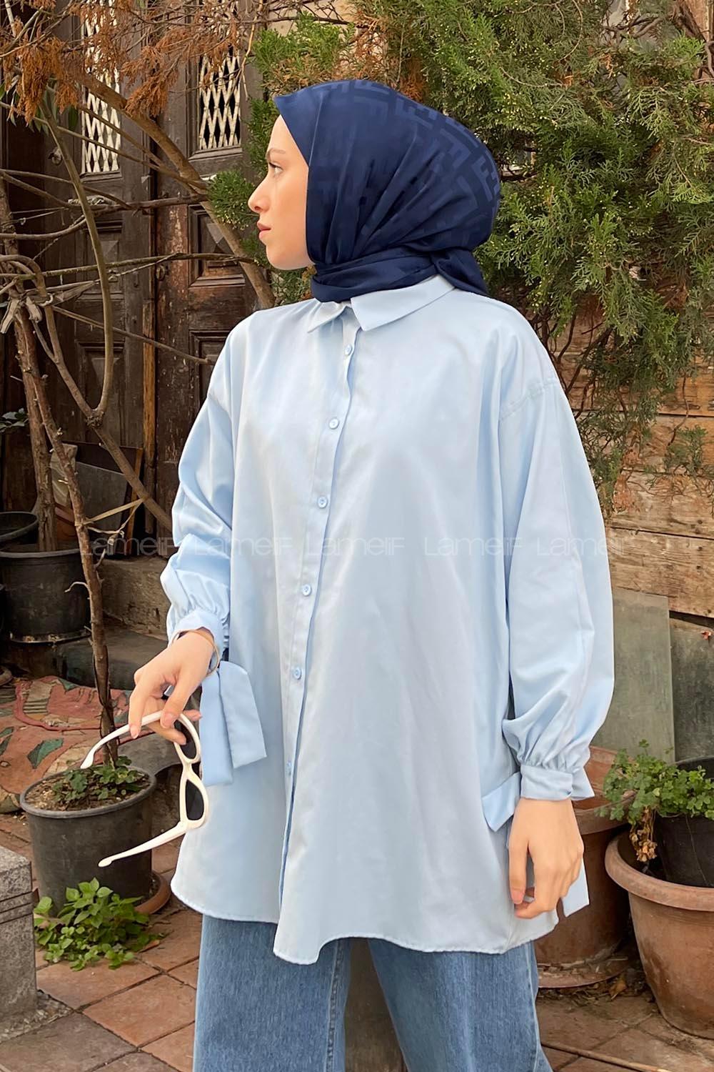 Lamelif Kol Detaylı Gömlek Bebe Mavisi