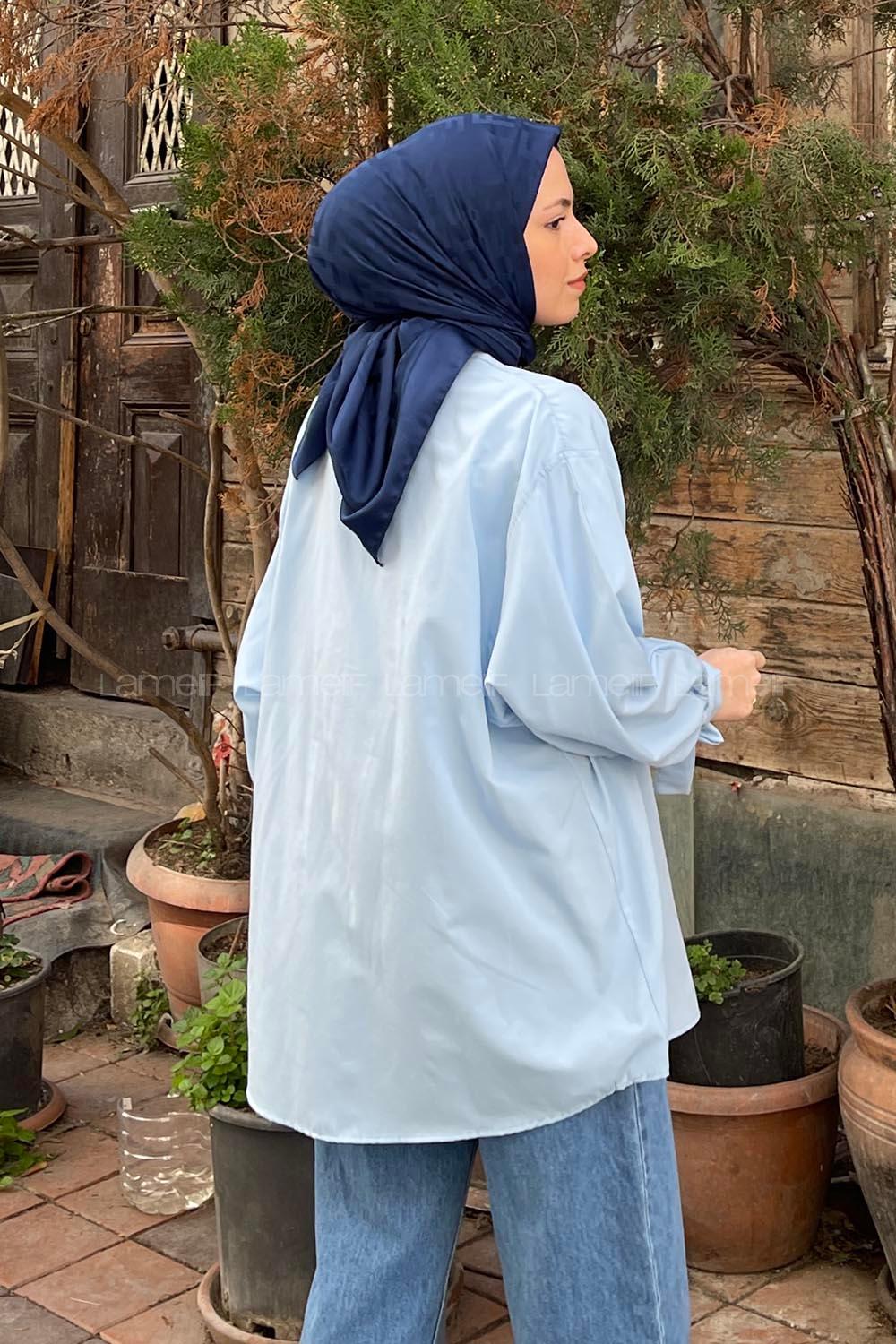 Lamelif Kol Detaylı Gömlek Bebe Mavisi