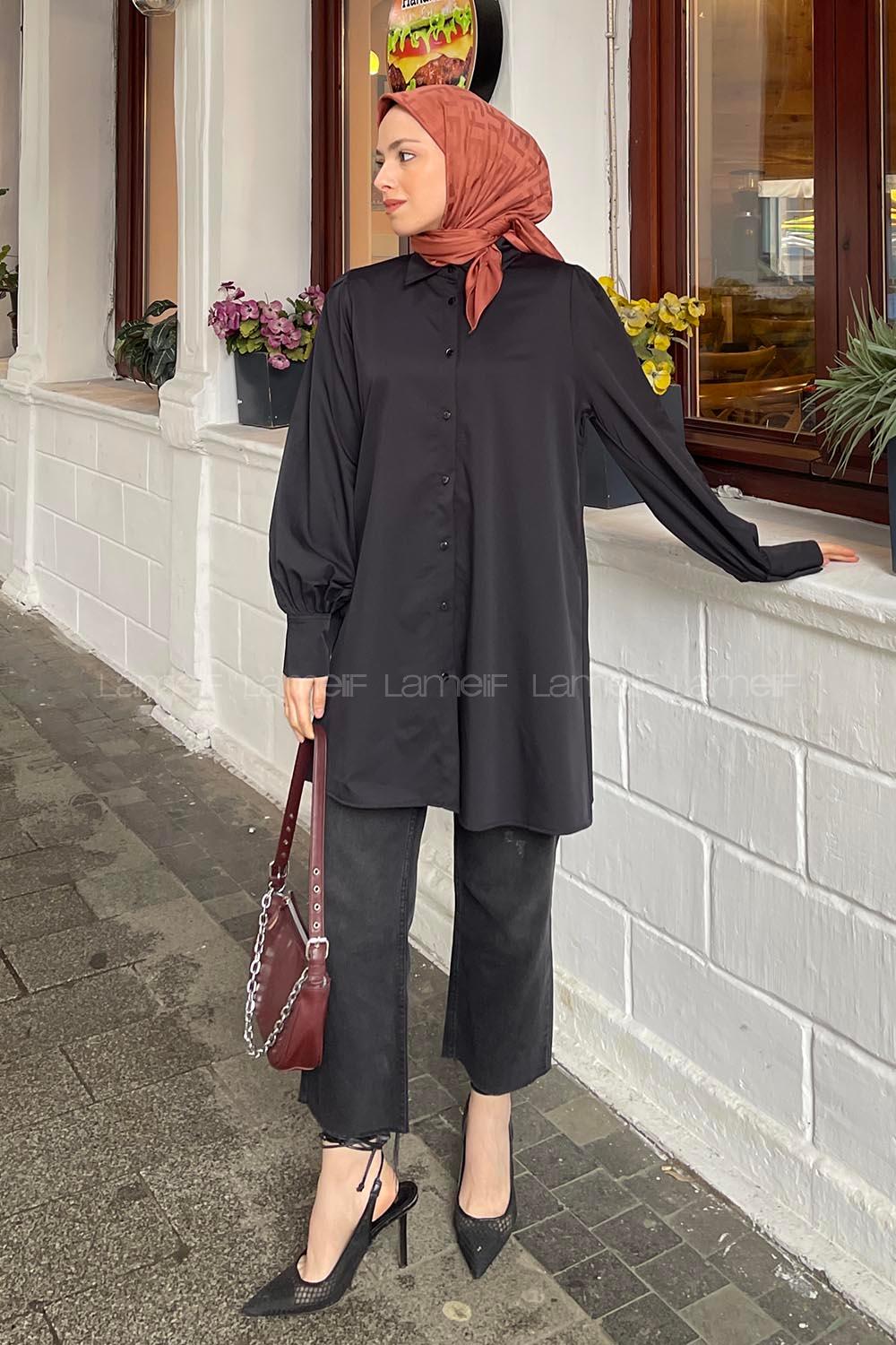 Black Shirt Collar Long Arm Cotton Fabric Unprinted Shirt