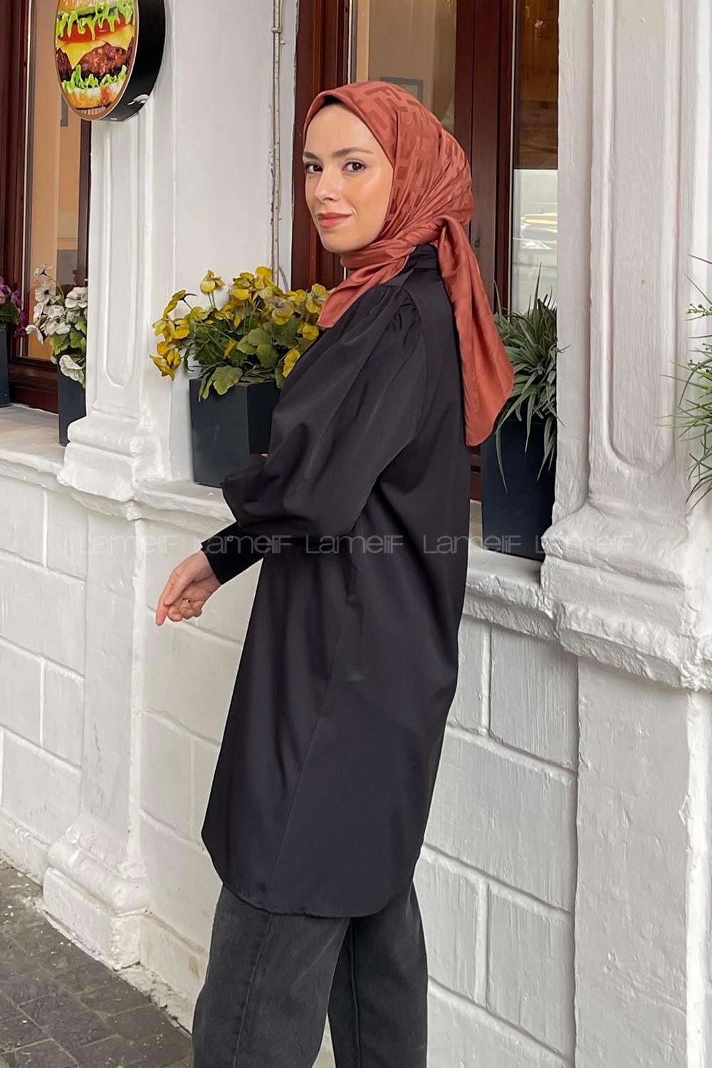 Black Shirt Collar Long Arm Cotton Fabric Unprinted Shirt