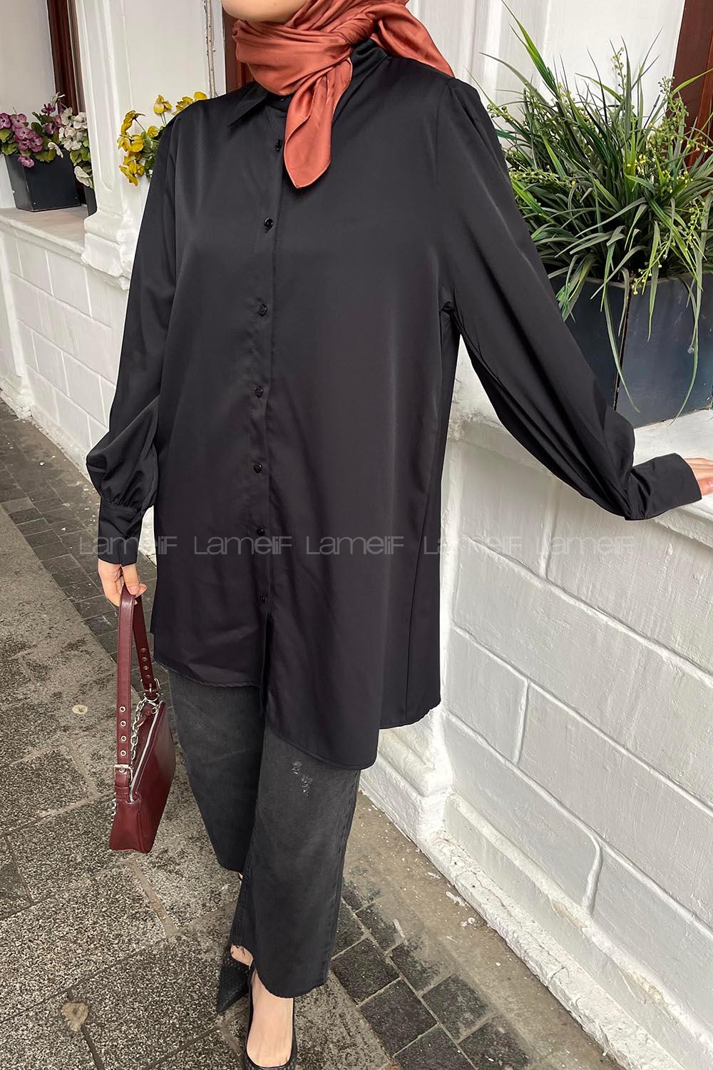 Black Shirt Collar Long Arm Cotton Fabric Unprinted Shirt