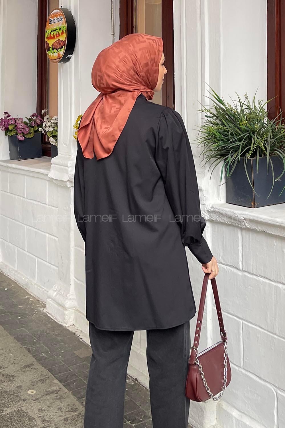 Black Shirt Collar Long Arm Cotton Fabric Unprinted Shirt