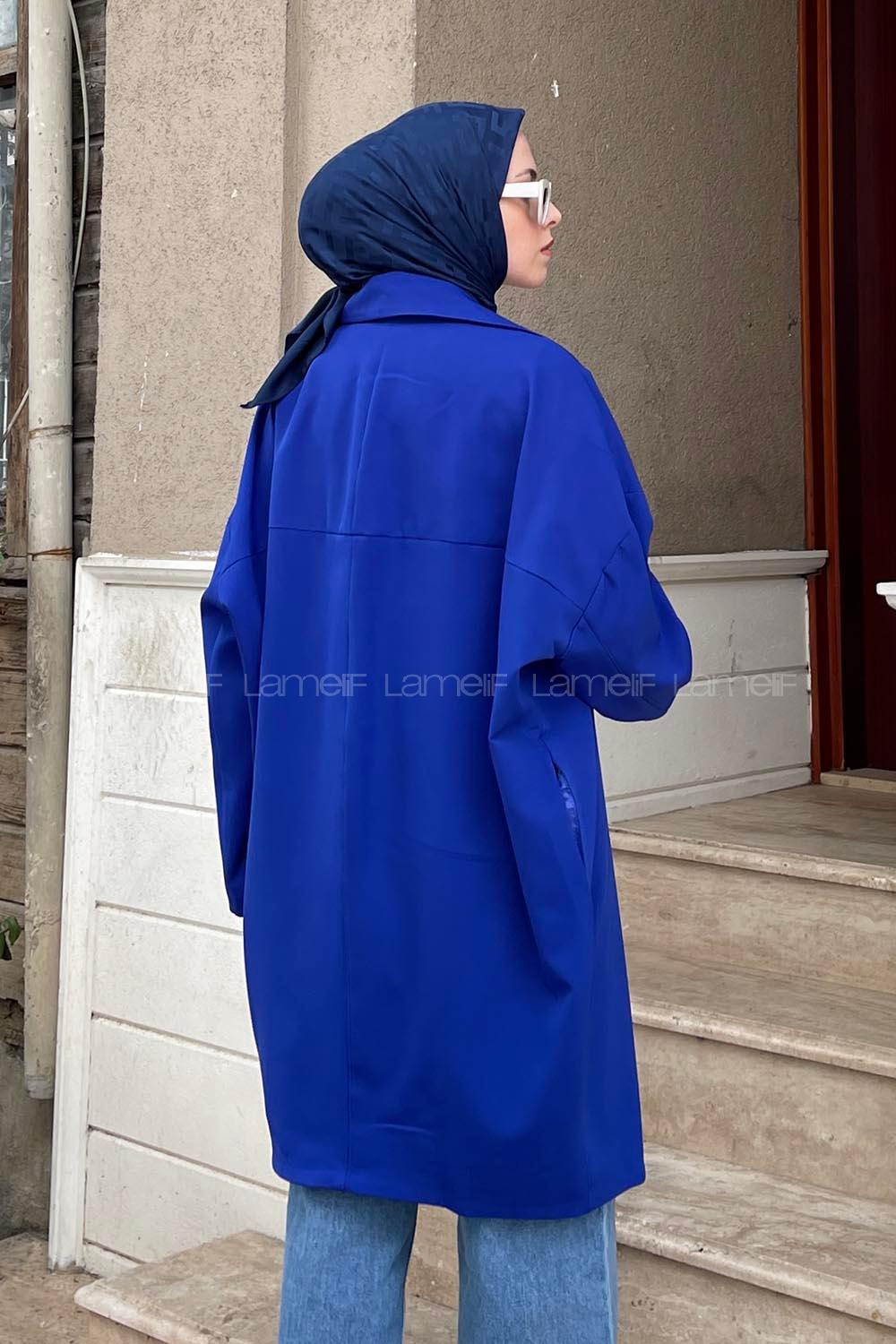 Lamelif Owen Düğme detaylı  Ceket Saks Mavisi