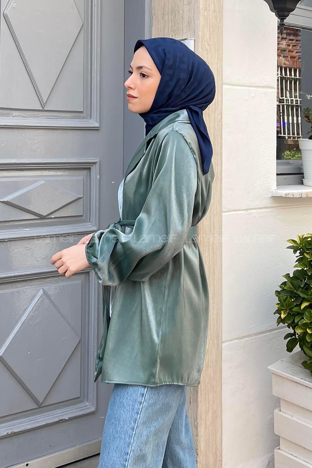 Lamelif Parlak Geçişli Ceket Mint Yeşili