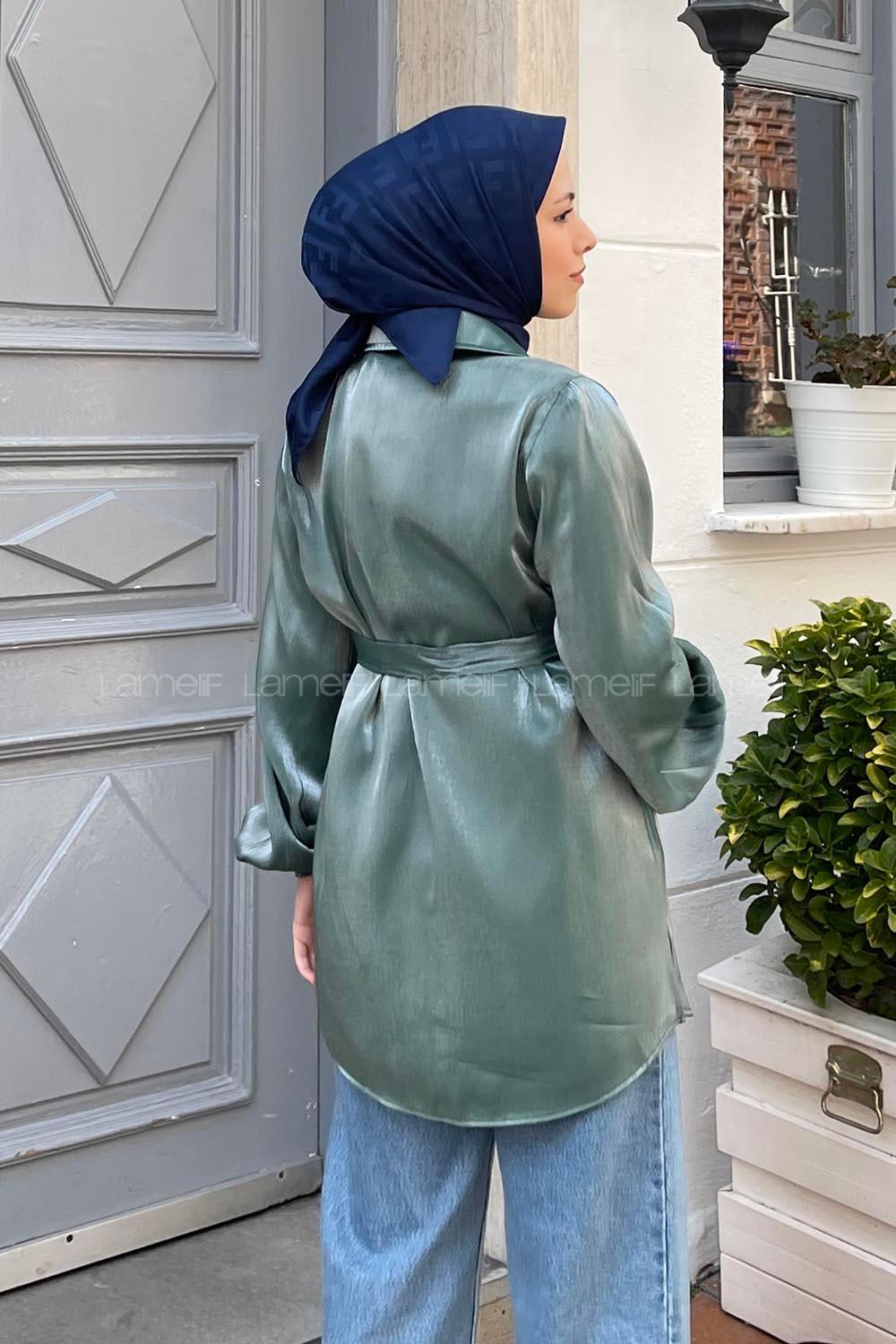 Lamelif Parlak Geçişli Ceket Mint Yeşili