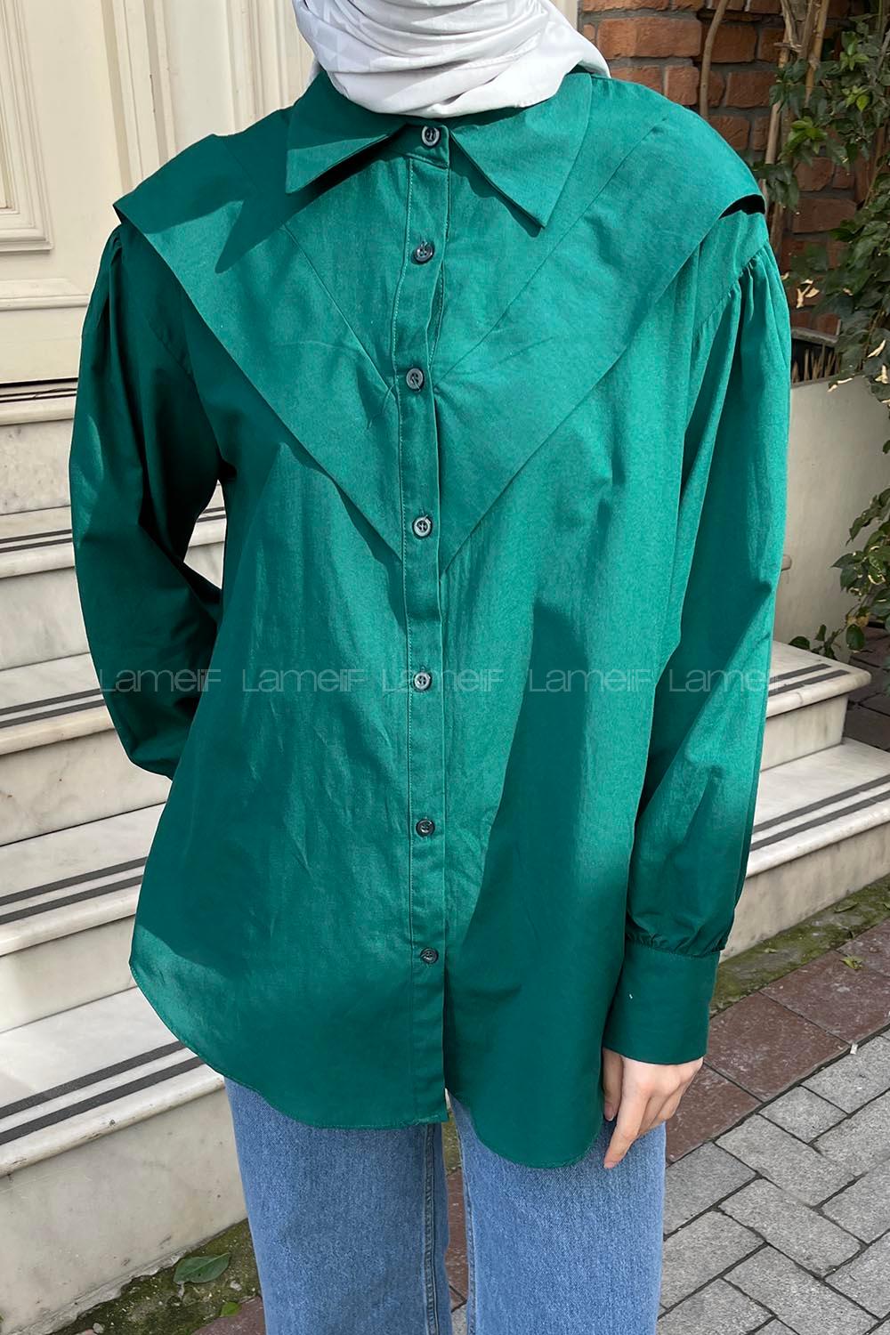 Emerald Green Shirt Collar Long Arm Poplin Fabric Unprinted Shirt