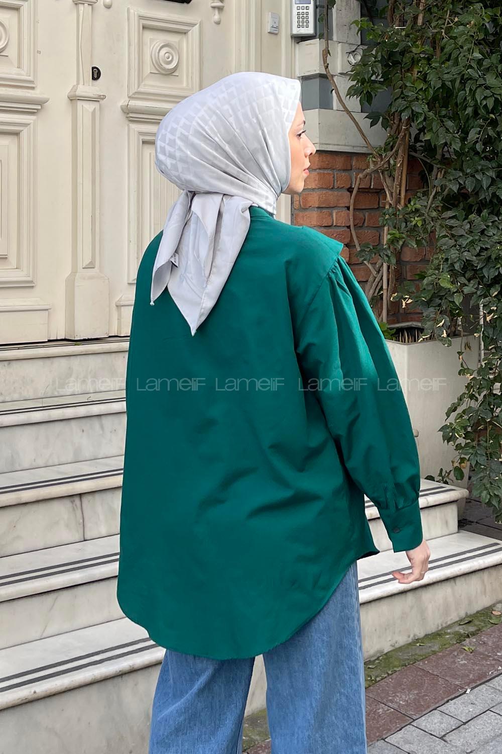 Emerald Green Shirt Collar Long Arm Poplin Fabric Unprinted Shirt