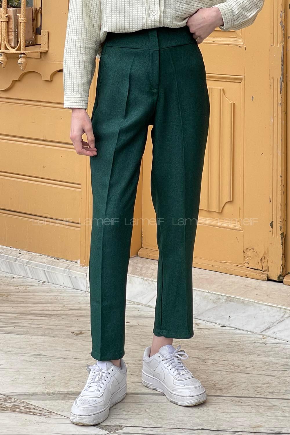 Emerald Green Poplin Fabric High Waist Carrot Pant Pants