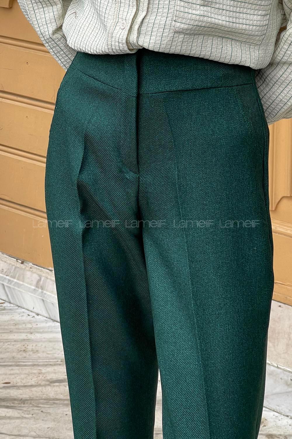 Emerald Green Poplin Fabric High Waist Carrot Pant Pants