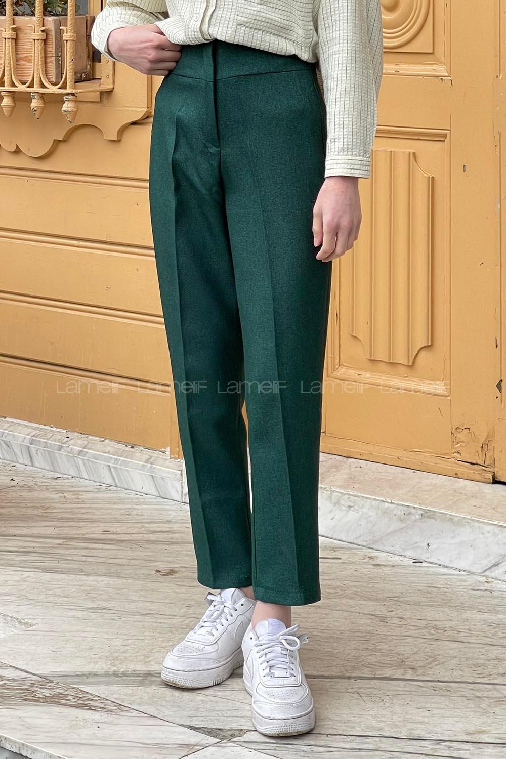 Emerald Green Poplin Fabric High Waist Carrot Pant Pants