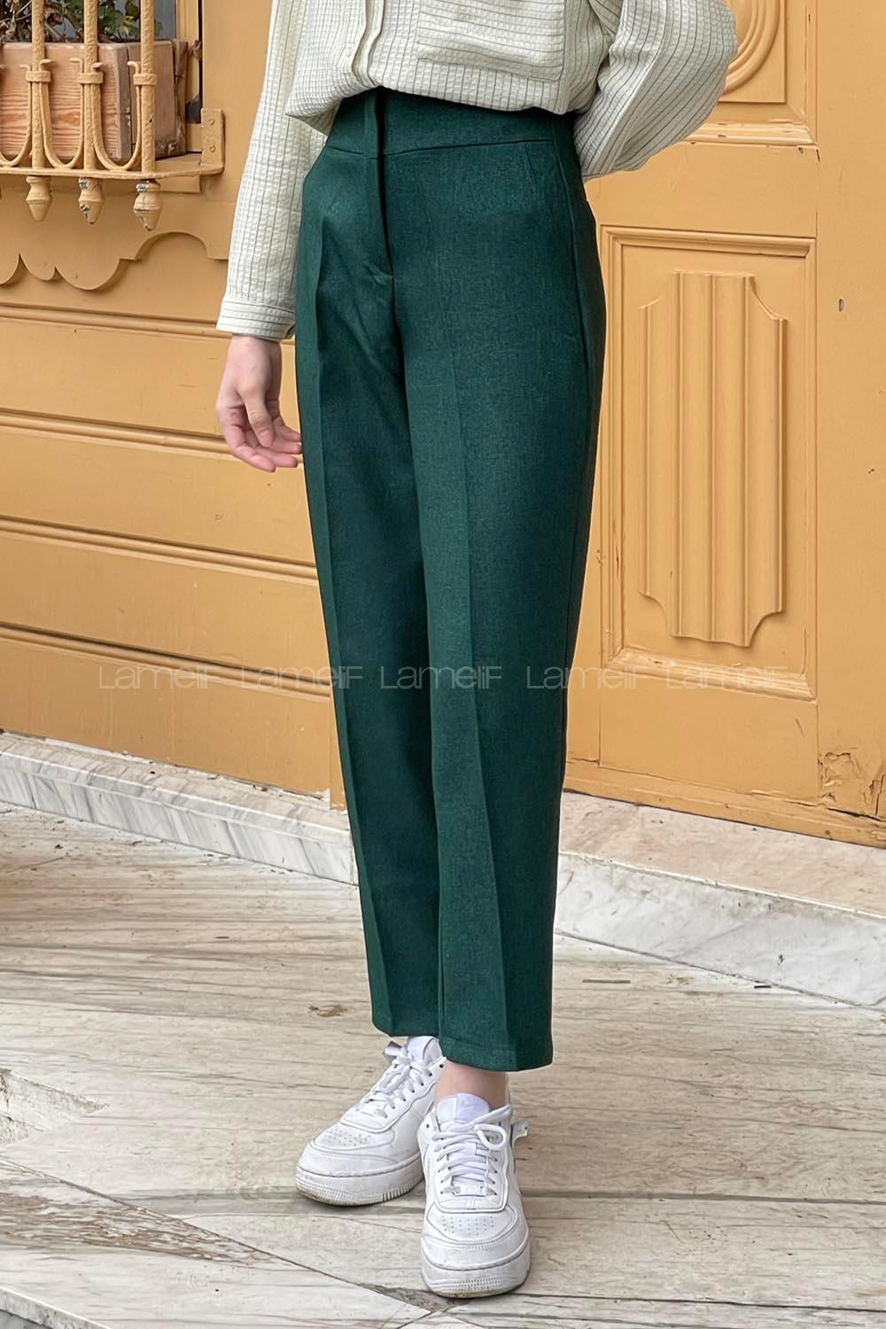 Emerald Green Poplin Fabric High Waist Carrot Pant Pants