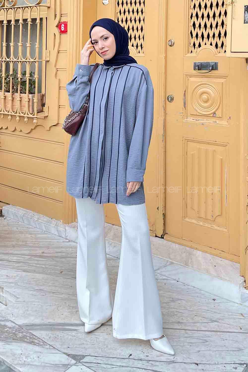 Gray Shirt Collar Long Arm Cotton Fabric Shirt
