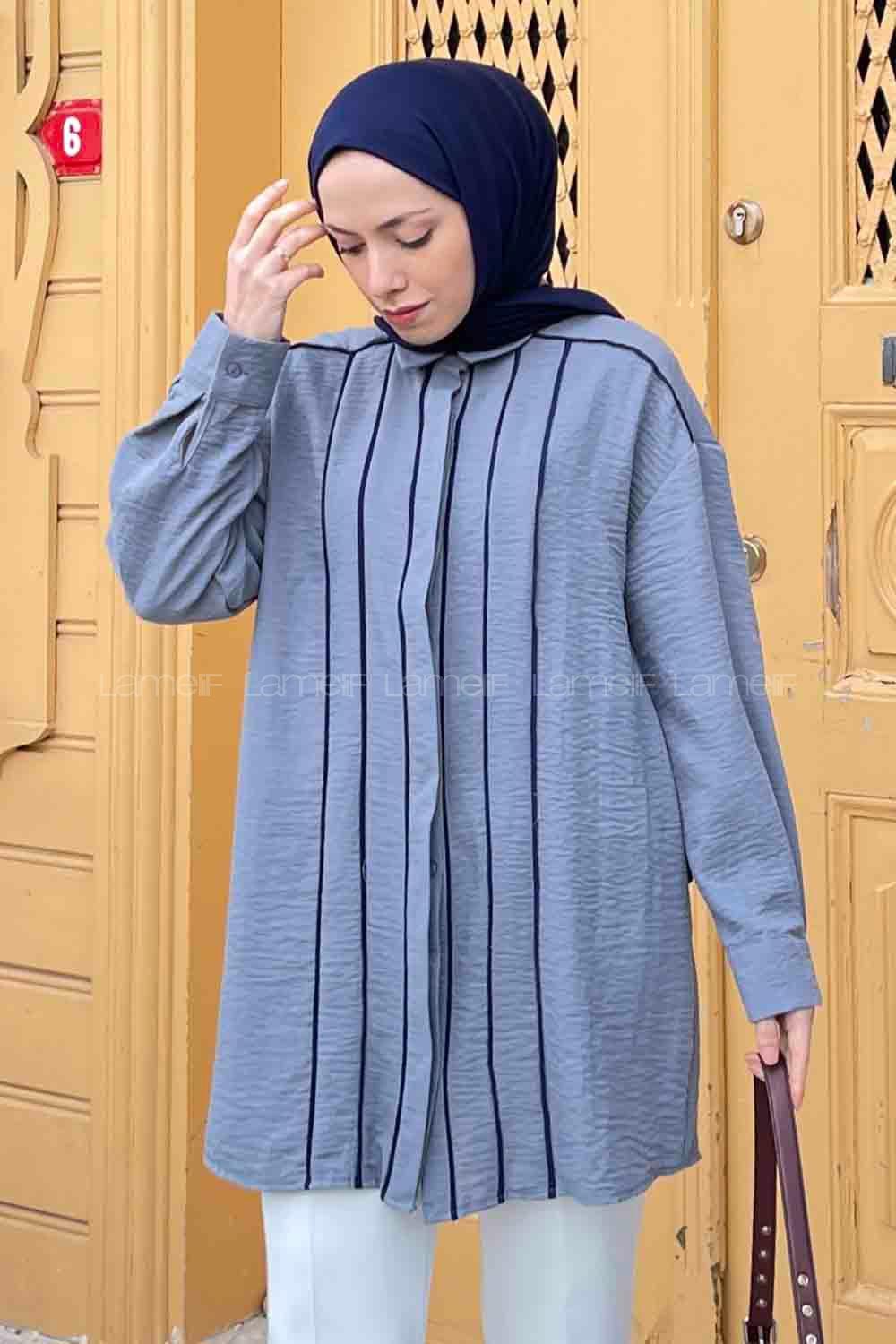 Gray Shirt Collar Long Arm Cotton Fabric Shirt