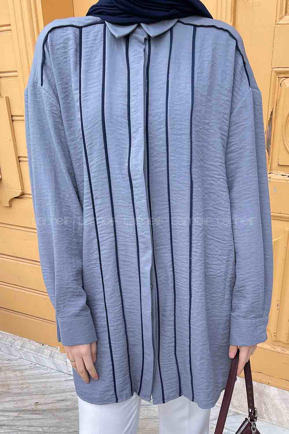 Gray Shirt Collar Long Arm Cotton Fabric Shirt