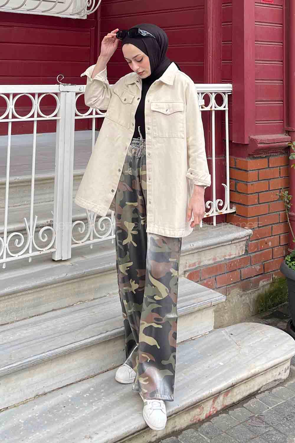 Lamelif Çift Cepli Çıtçıt Düğmeli Ceket Taş Rengi