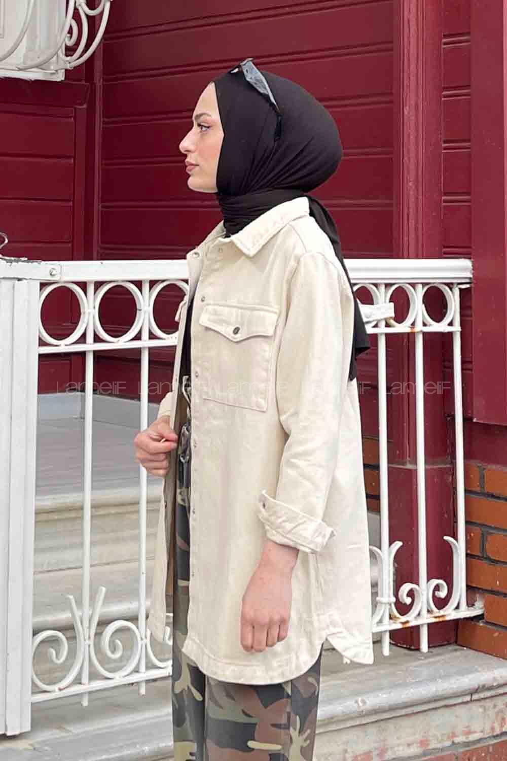 Lamelif Çift Cepli Çıtçıt Düğmeli Ceket Taş Rengi