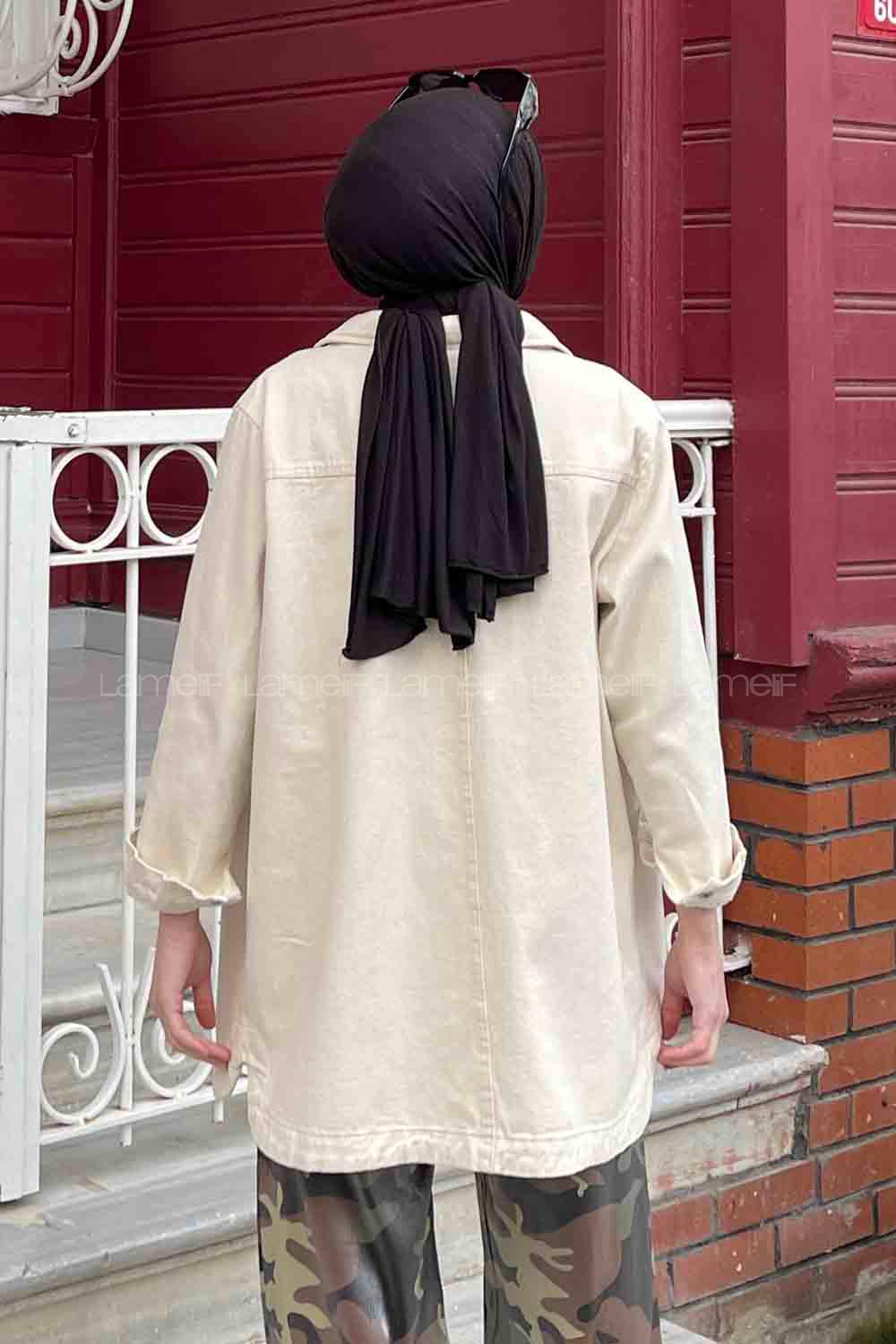 Lamelif Çift Cepli Çıtçıt Düğmeli Ceket Taş Rengi