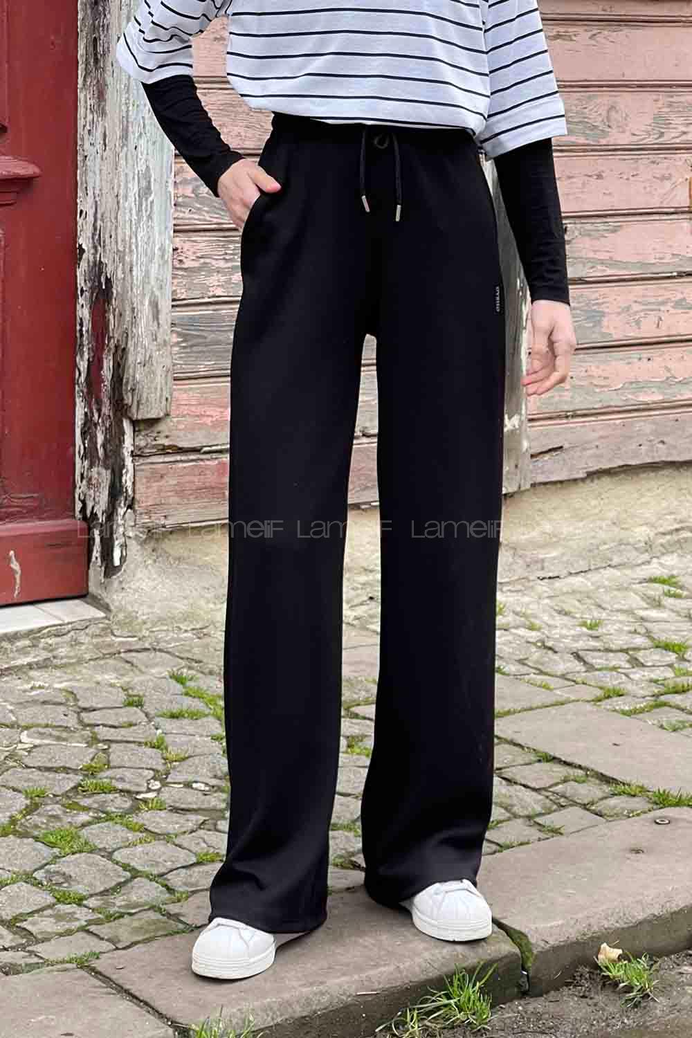 Black Regular Trousers High Waist Regular Cut Bottom Tracksuit