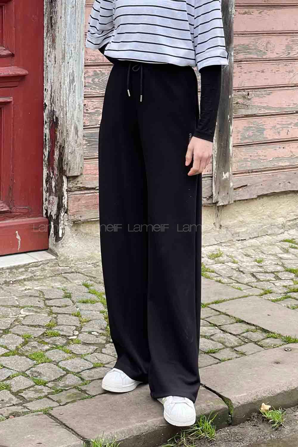 Black Regular Trousers High Waist Regular Cut Bottom Tracksuit