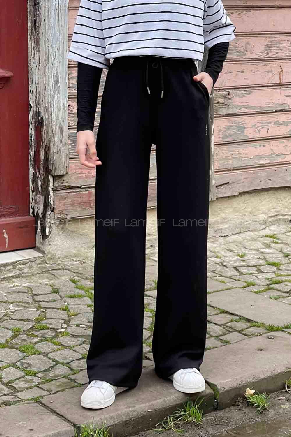 Black Regular Trousers High Waist Regular Cut Bottom Tracksuit
