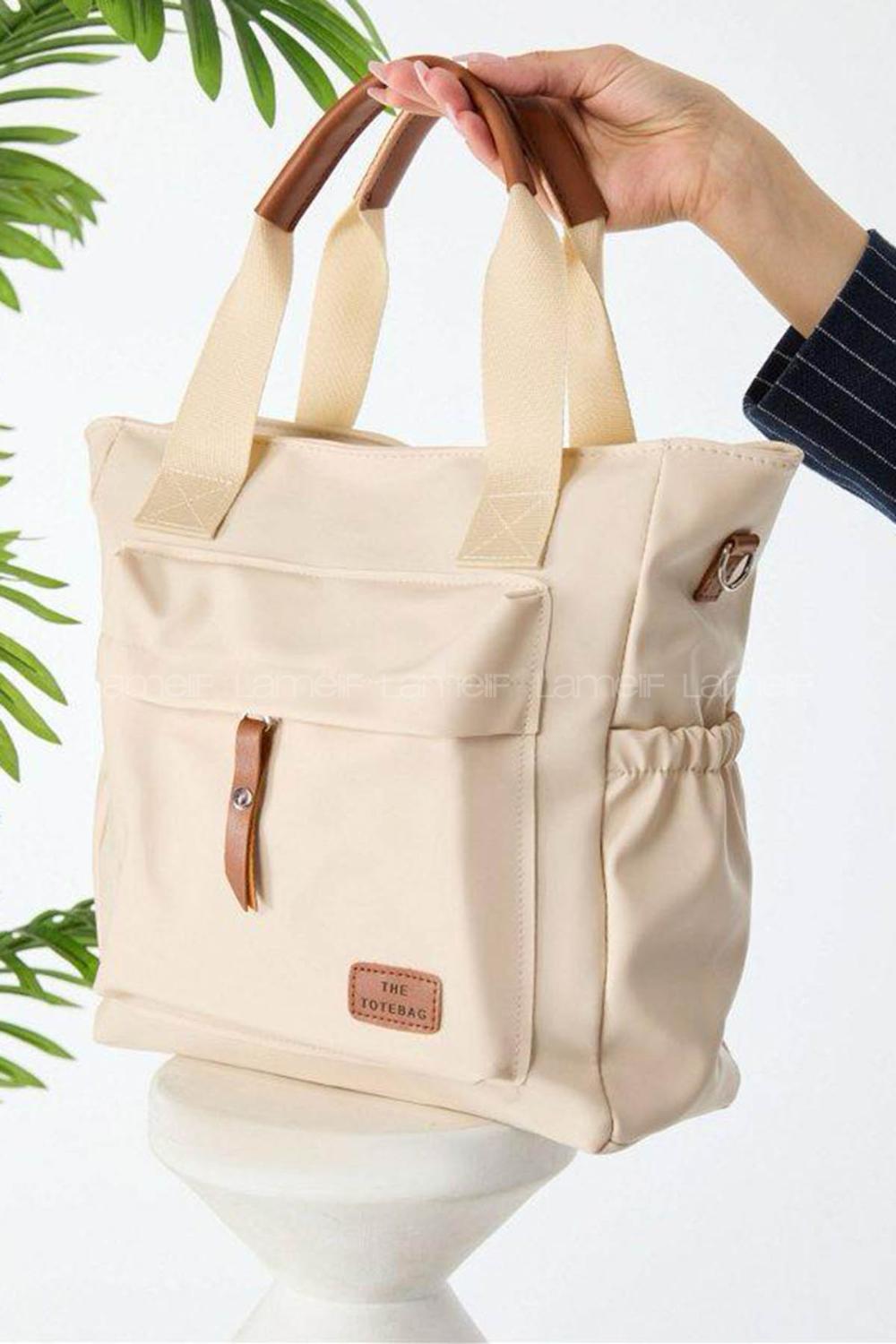 Lamelif Büyük Boy Saten Kumaş Salaş Omuz Çantası Krem