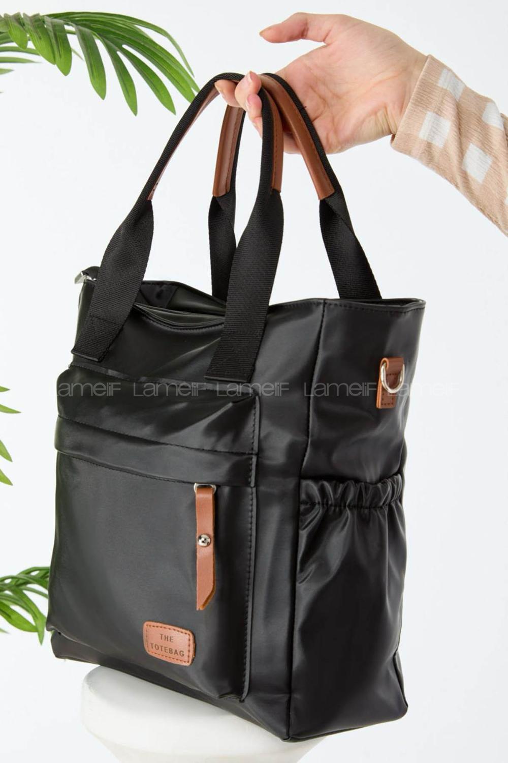 Lamelif Büyük Boy Saten Kumaş Salaş Omuz Çantası Siyah