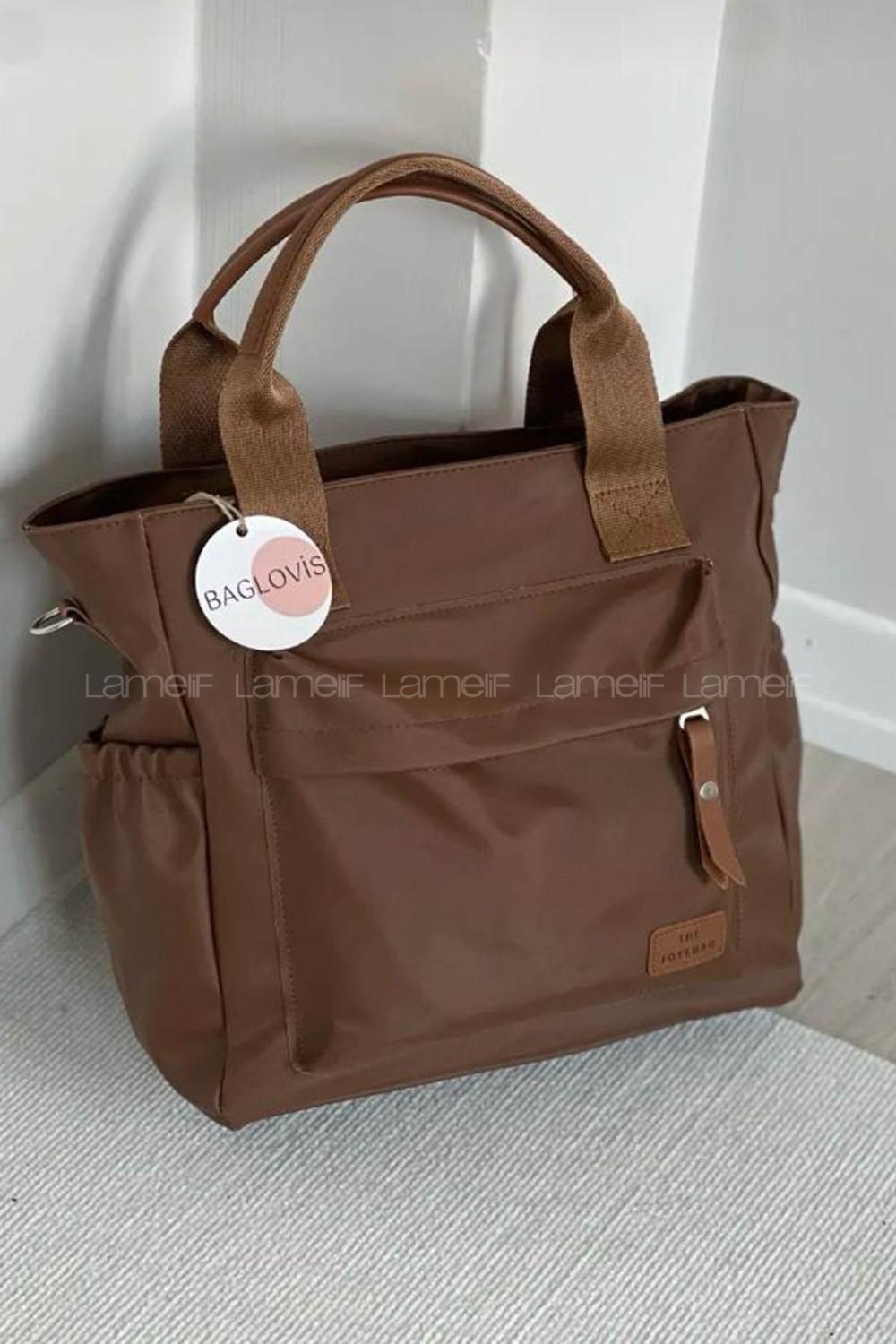 Lamelif Büyük Boy Saten Kumaş Salaş Omuz Çantası Soft Kahve