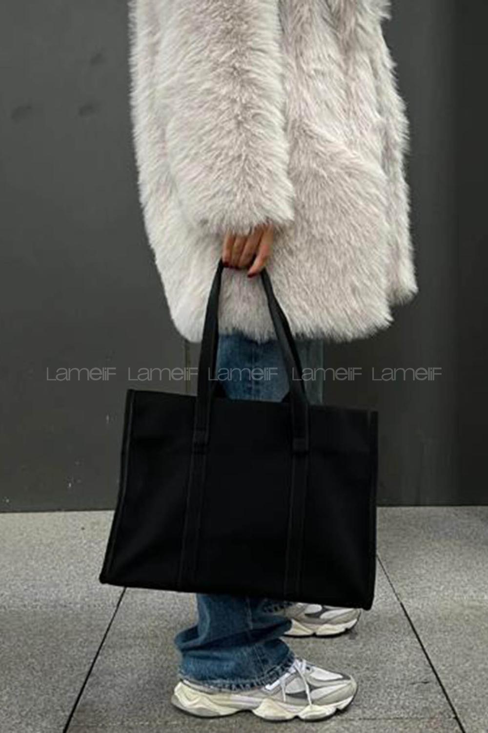 Lamelif Fermuarlı Kadın El ve Omuz Çantası Siyah 