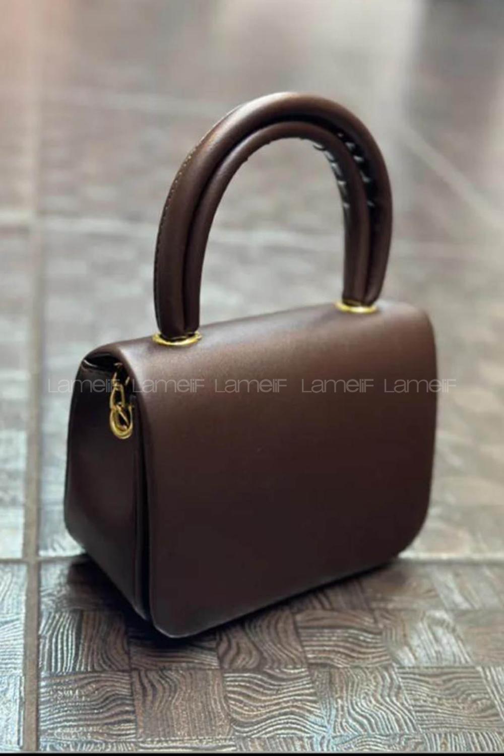 Lamelif Mini Çapraz Askılı Ve El Çantası Helen Acı Kahve