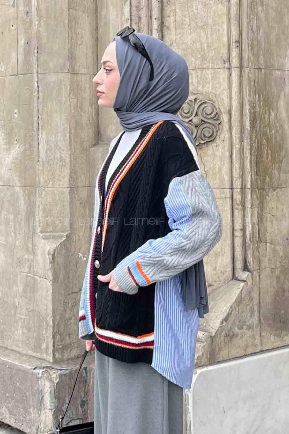 Very Colorful-en Lower V Neck Long Arm Acrylic Cotton Cardigan