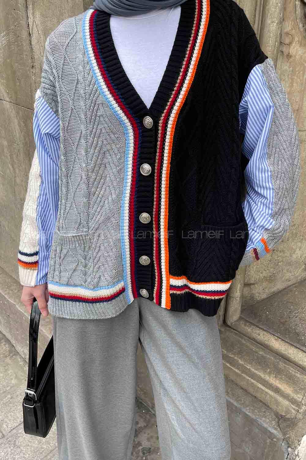 Very Colorful-en Lower V Neck Long Arm Acrylic Cotton Cardigan