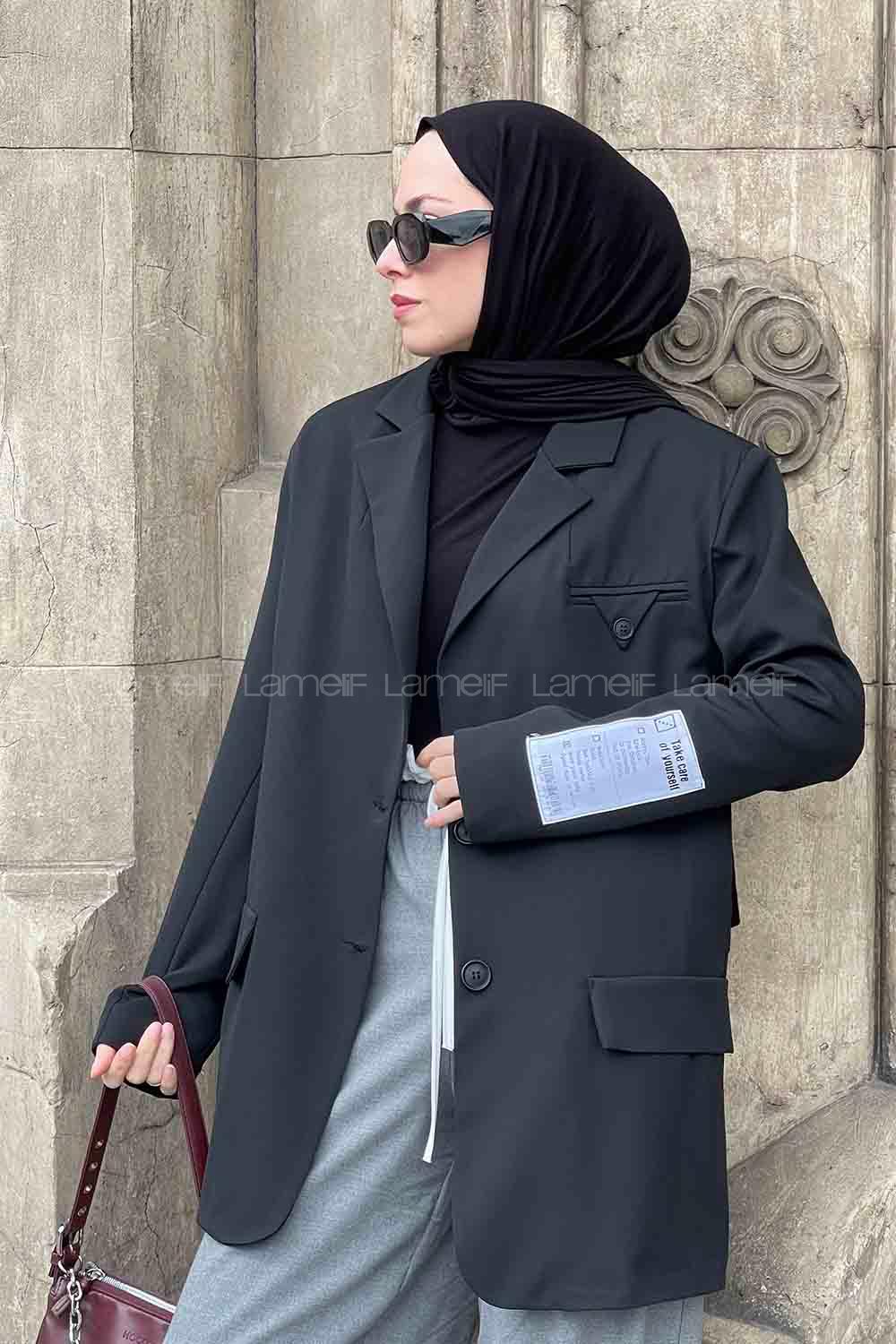 Lamelif Kapak Cepli Ceket Siyah