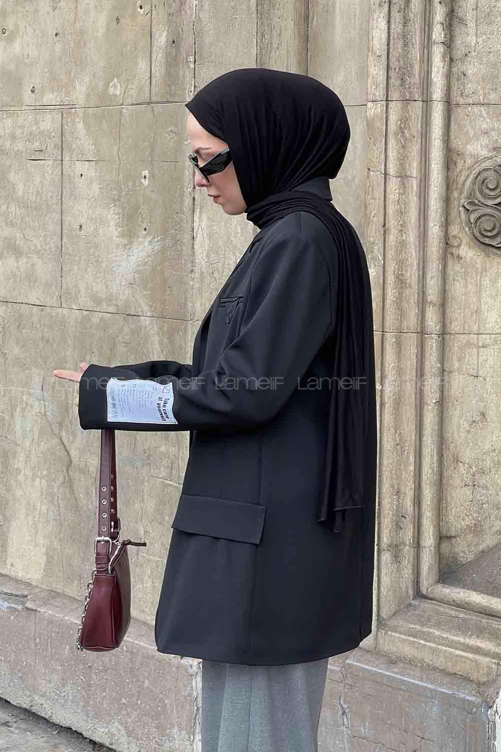 Lamelif Kapak Cepli Ceket Siyah