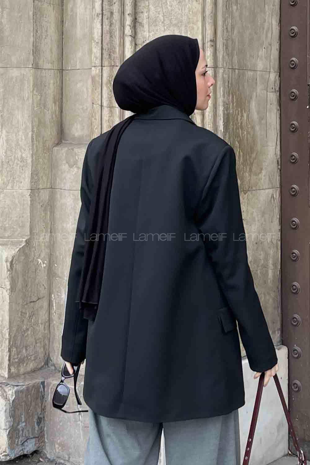 Lamelif Kapak Cepli Ceket Siyah