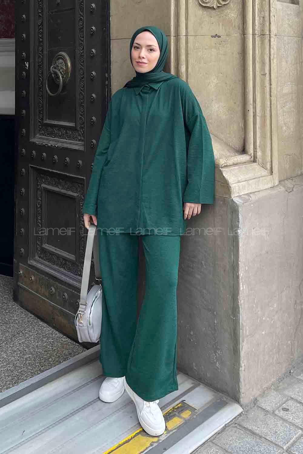 Emerald Green Shirt Collar Long Arm Poplin Fabric Poplin Fabric Regular Trousers Comfortable Suit
