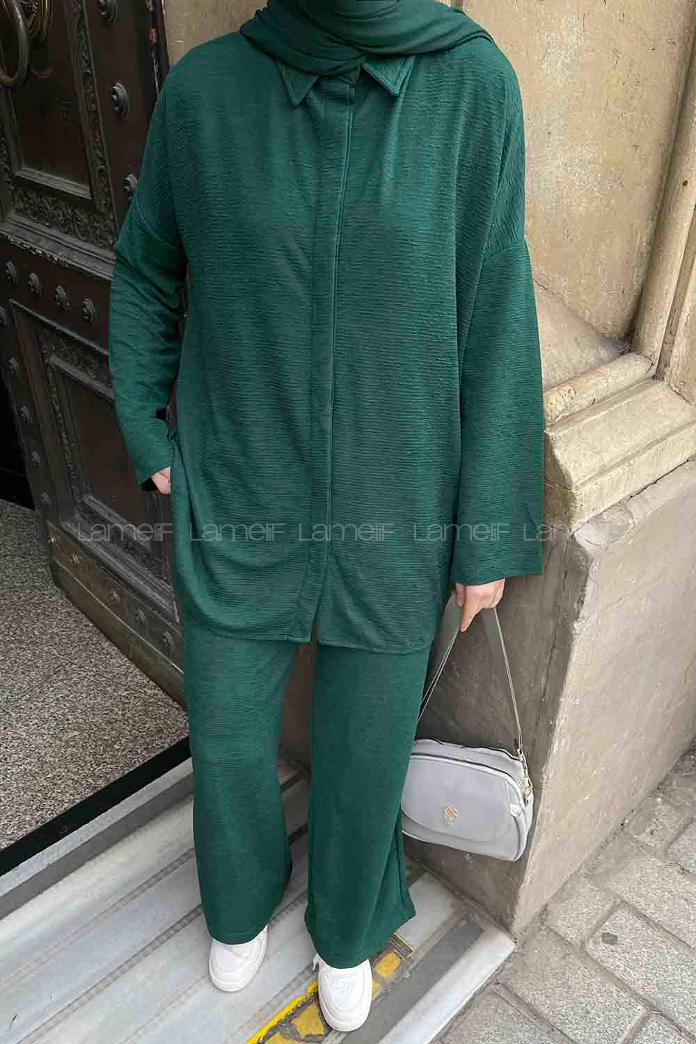 Emerald Green Shirt Collar Long Arm Poplin Fabric Poplin Fabric Regular Trousers Comfortable Suit