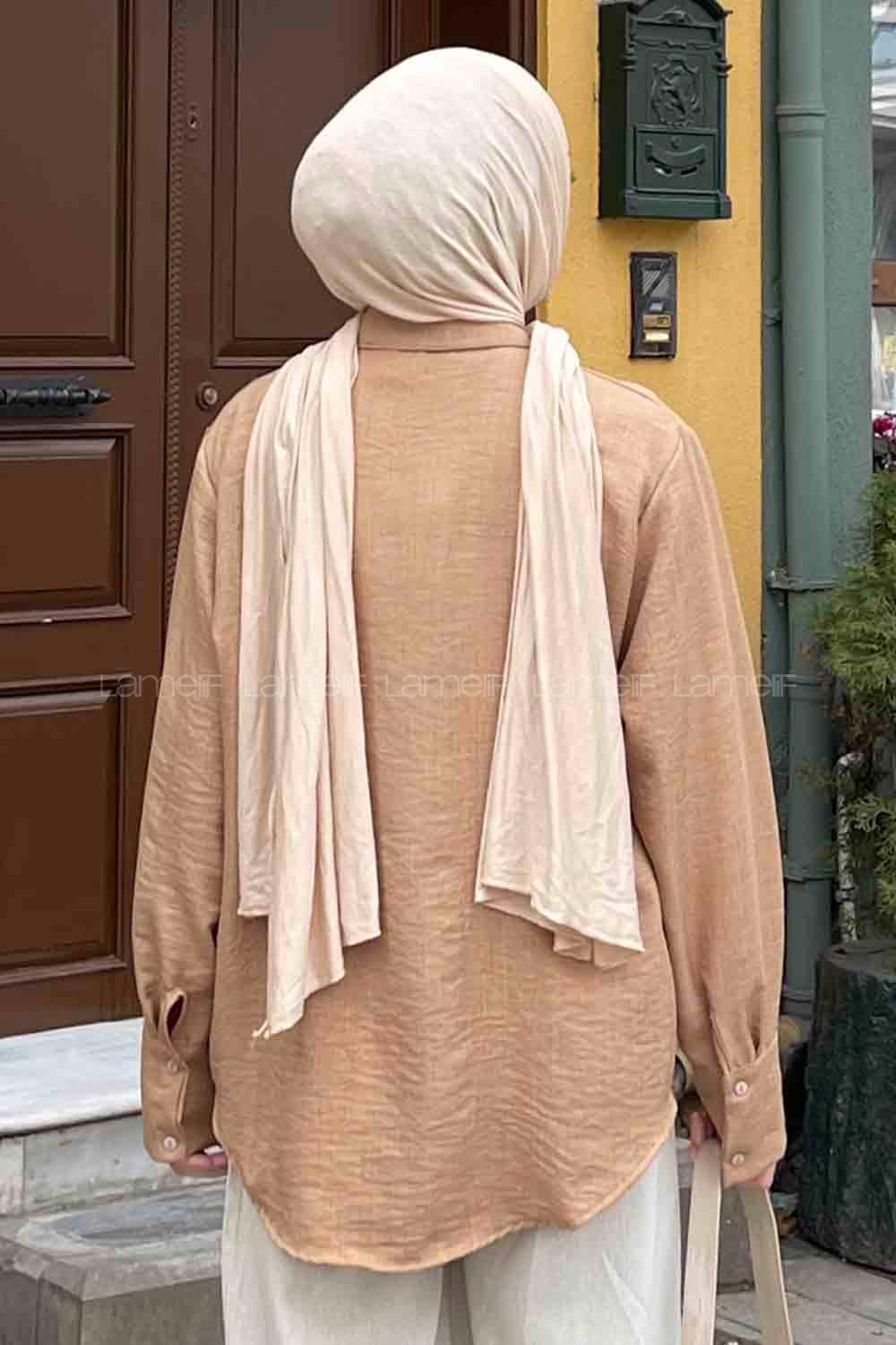 Camel Shirt Collar Long Arm Cotton Elastan Shirt