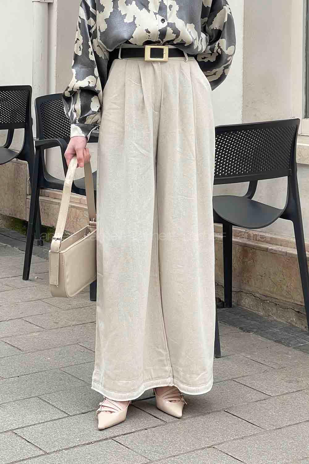 Beige Linen High Waist Pants