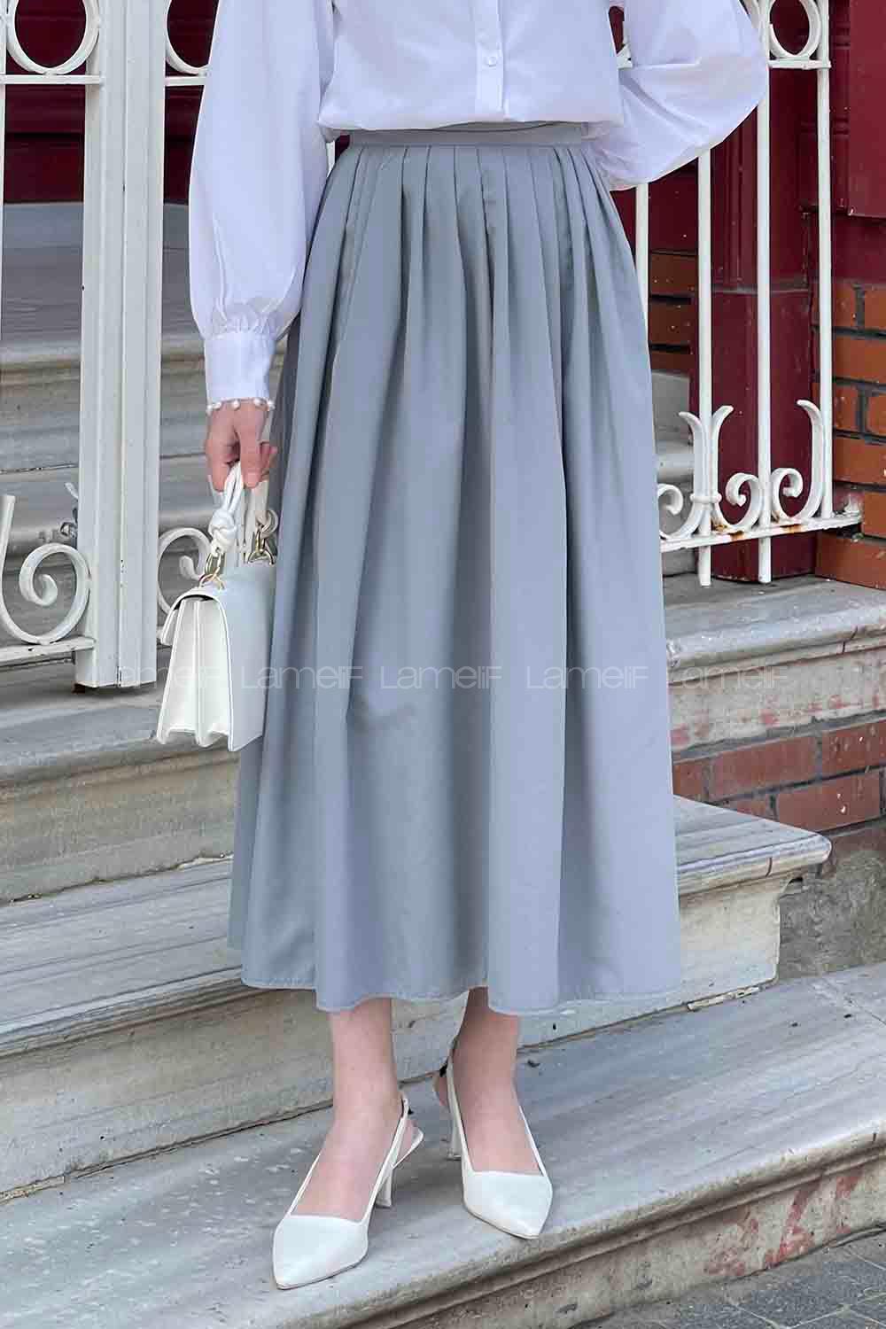 Gray Suede Unprinted Flare Skirt