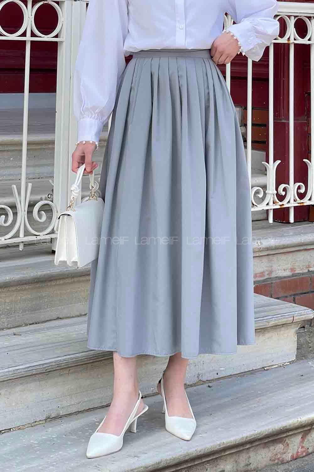 Gray Suede Unprinted Flare Skirt