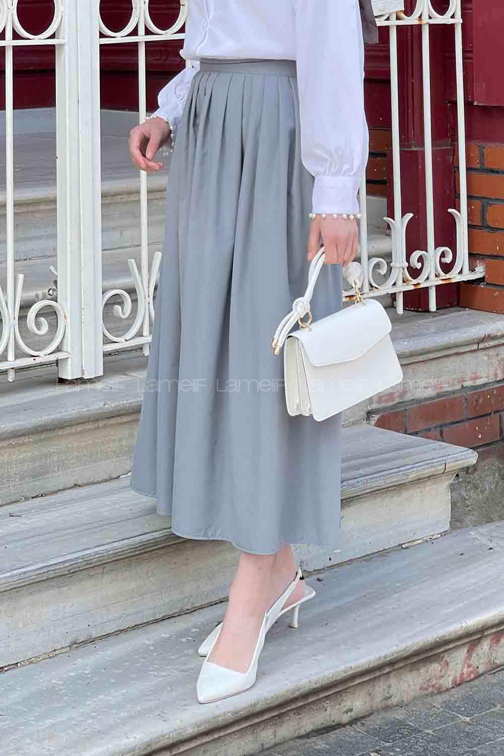 Gray Suede Unprinted Flare Skirt