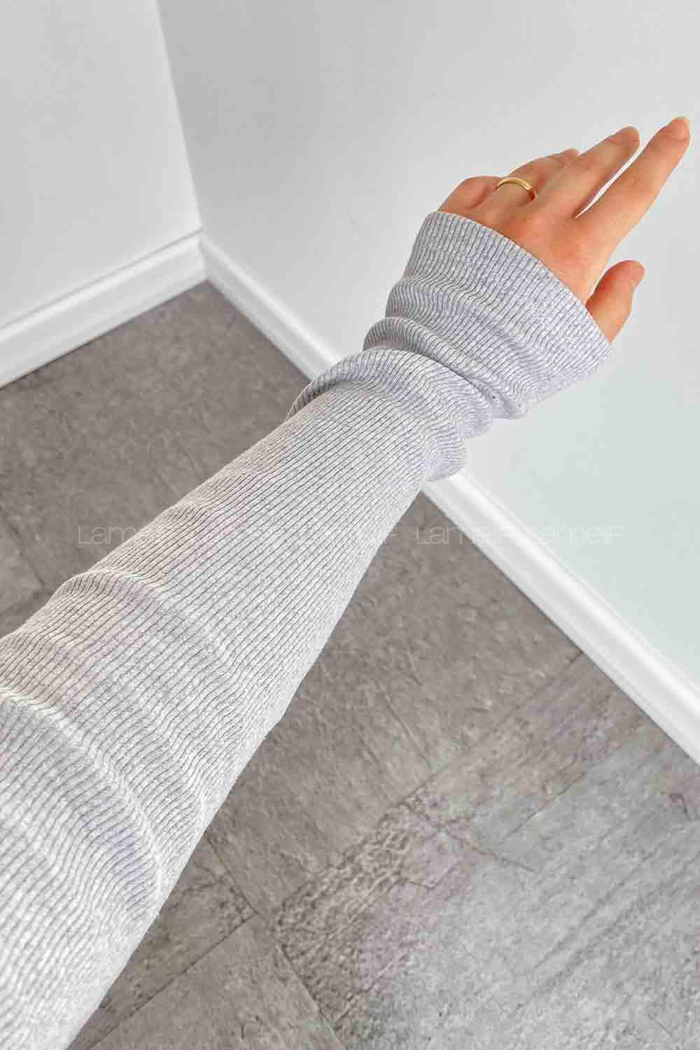 Lamelif Balıkçı Yaka Fitilli Body Açık Gri