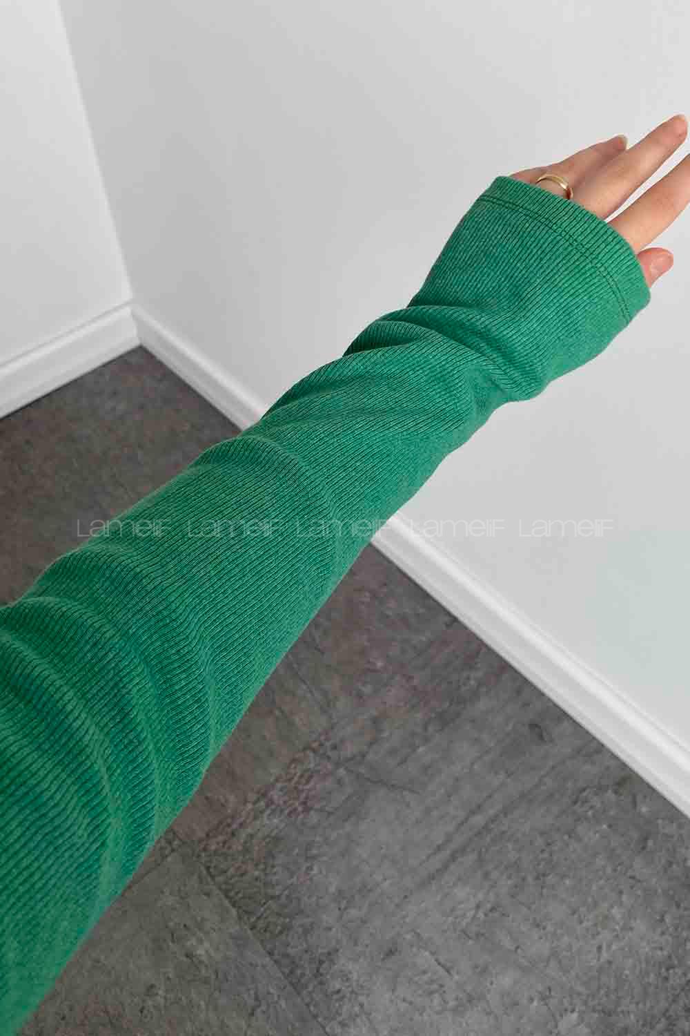 Lamelif Balıkçı Yaka Fitilli Body Yeşil