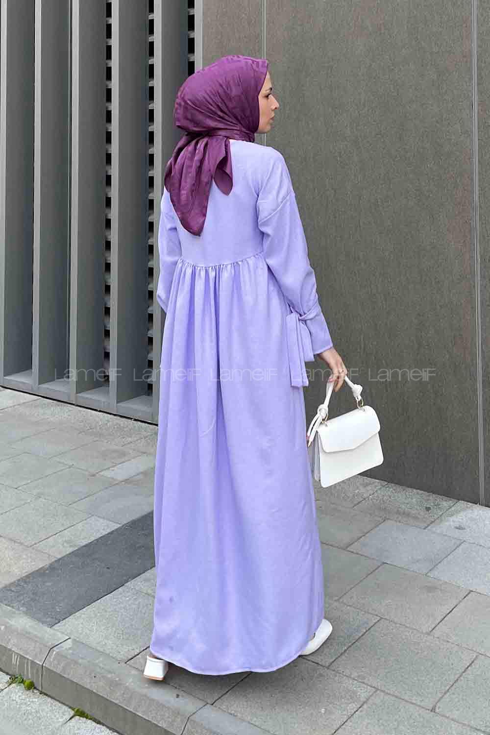 Lilac Medium Crew Neck Cotton Unprinted Dresess