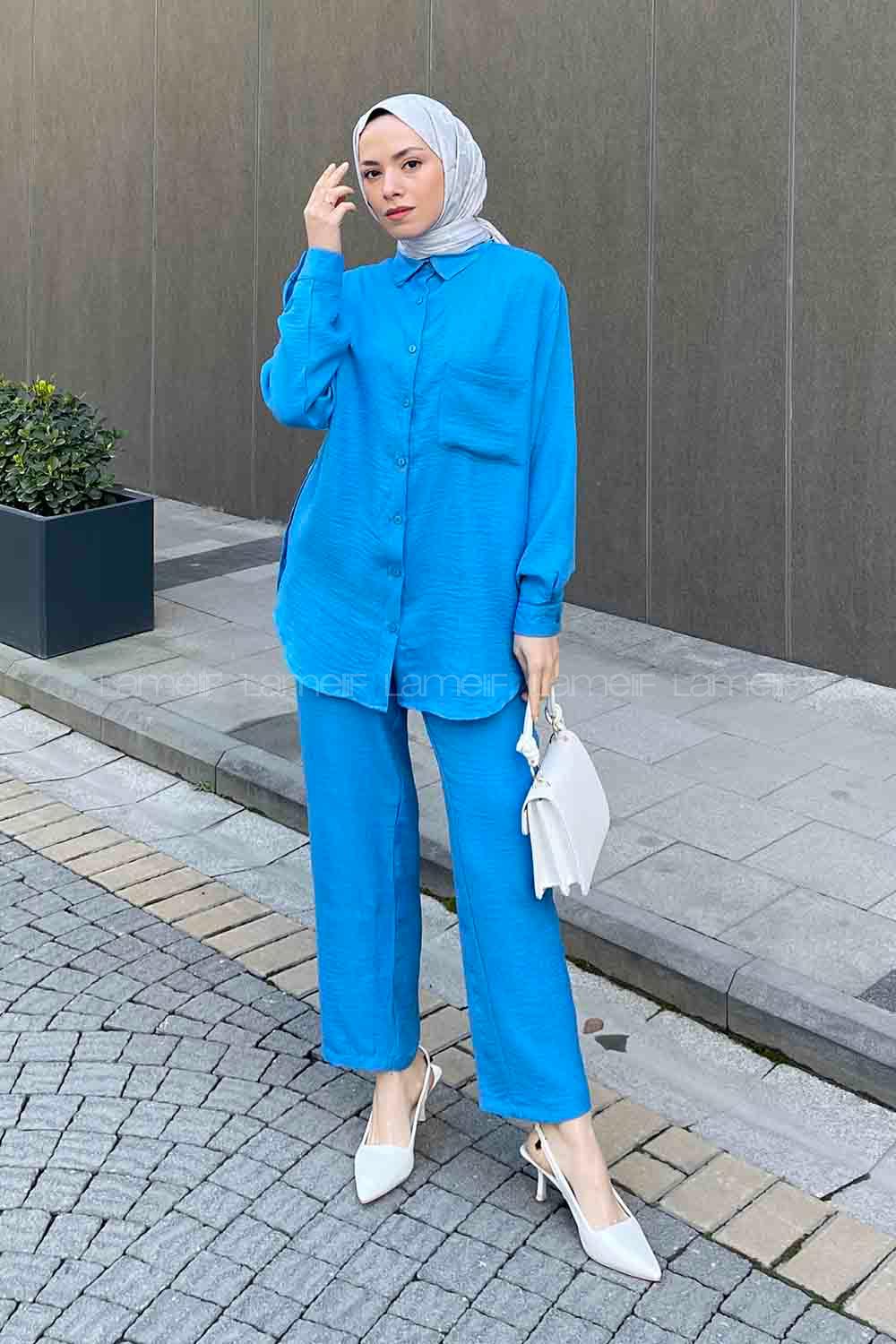 Blue Shirt Collar Long Arm Without Accessories Ayrobin Trousers Comfortable Suit