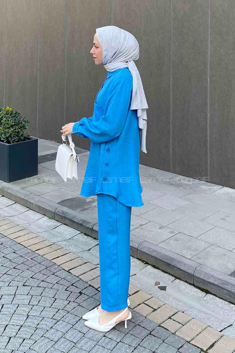 Blue Shirt Collar Long Arm Without Accessories Ayrobin Trousers Comfortable Suit