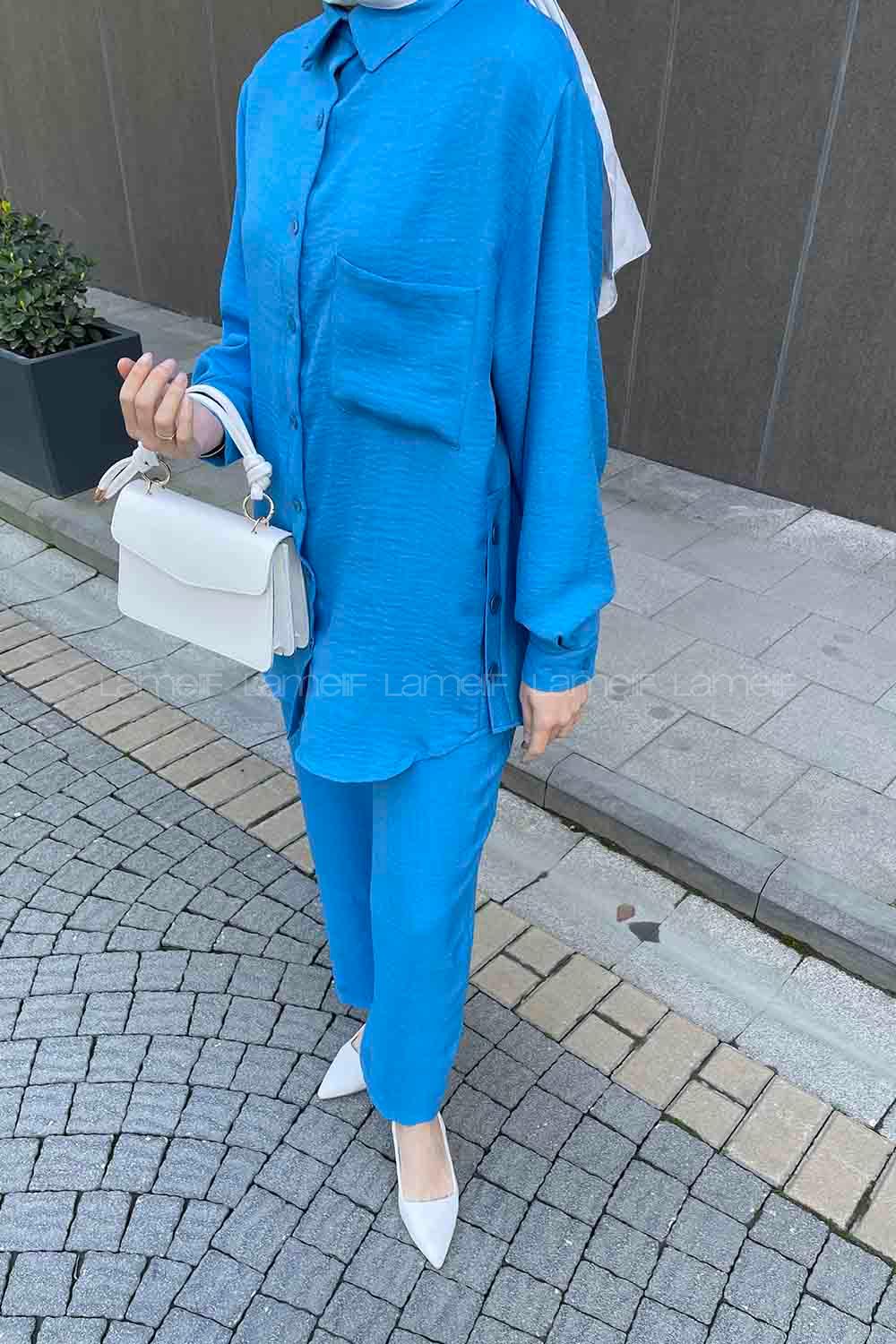 Blue Shirt Collar Long Arm Without Accessories Ayrobin Trousers Comfortable Suit