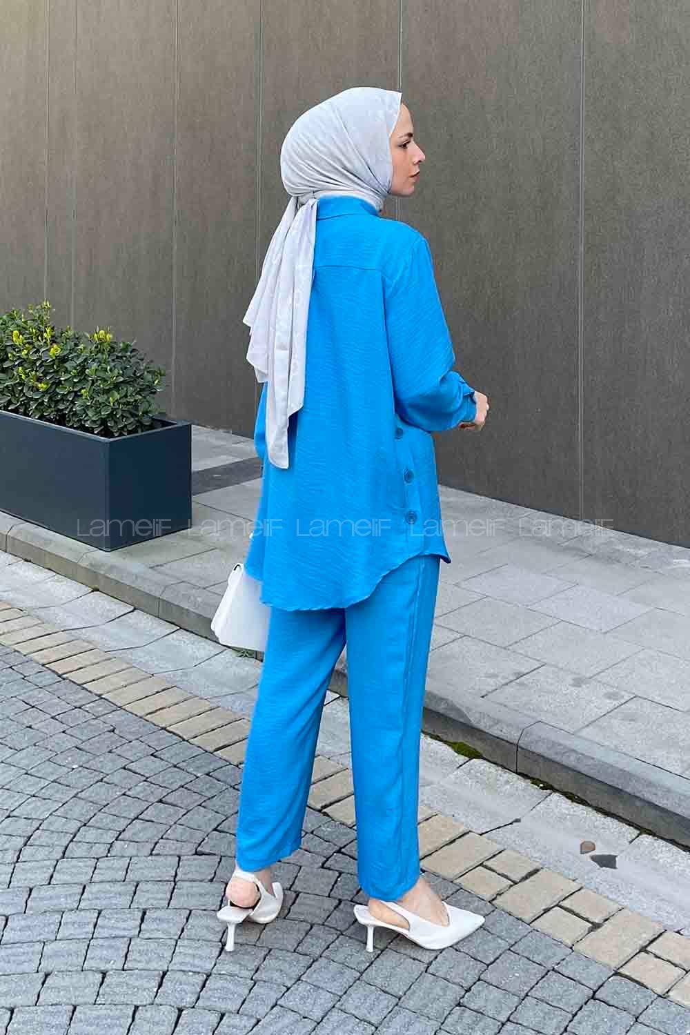 Blue Shirt Collar Long Arm Without Accessories Ayrobin Trousers Comfortable Suit