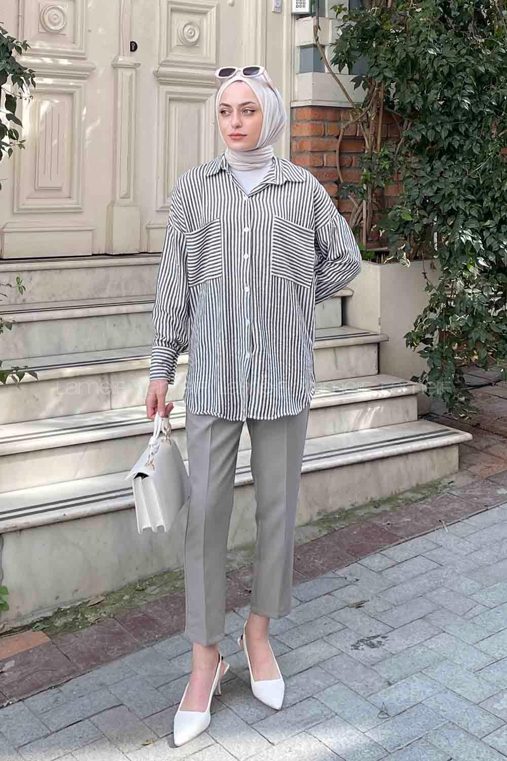 Black Shirt Collar Long Arm Linen Unprinted Shirt